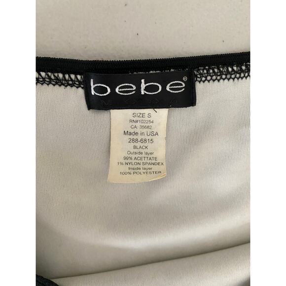 Vintage 90s Bebe Black Lace Fringe Midi Knee Length Stretchy Skirt Small Y2K - Picture 4 of 7